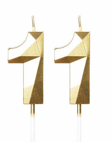 mciskin Gold 11th Birthday Candles, 3D Number 11 Candles for Cake, Girls Boys 11th Birthday Decorations,Pearl Gold Candle Cake Topper Decorations for Birthday Party Weddings Anniversary Supplies
