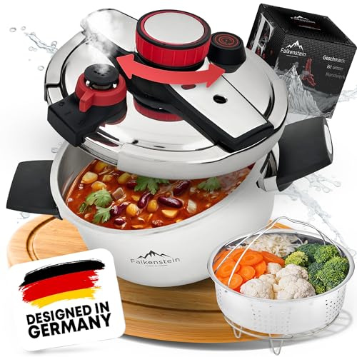 𝐅𝐚𝐥𝐤𝐞𝐧𝐬𝐭𝐞𝐢𝐧 Schnellkochtopf 4l [𝐕𝐚𝐫𝐢𝐚𝐧𝐭𝐞 𝐦𝐢𝐭 𝐆𝐚𝐫𝐤𝐨𝐫𝐛], geeignet für alle Herdarten > Pressure Cooker mit Kochzeitsignal | Dampfkochtopf mit 2 Kochstufen