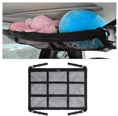 Rete Bagagliaio Auto per Tetto,Doppio Strato Grande capacità Rete Portaoggetti Auto con Guarnizioni a Zip,Universale Organizer Auto Appeso al Tetto di Auto Camion SUV