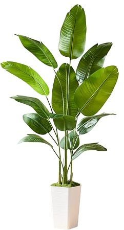 Bird of Paradise Artificial Plant, 6.6FT Faux Plants Indoor Banana Leaf Tree with 13 Leaves, Large Fake Tropical Potted Indoor Silk Floor Plant with White Tall Planter for House,Office,Room,Home Decor