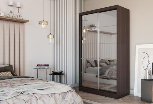 AGMAT-FURNITURE Schwebetürenschrank Lores, Kleiderschrank mit 2 Türen, Moderne Garderobe in Farbe: Wenge, Schrank in Größe: 150 x 216 x 61 cm