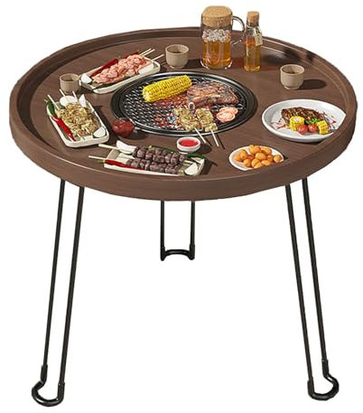 Mesa plegable portátil para barbacoa de carbón para asar al aire libre y mesa de café en el jardín, mini estante de carne incluido