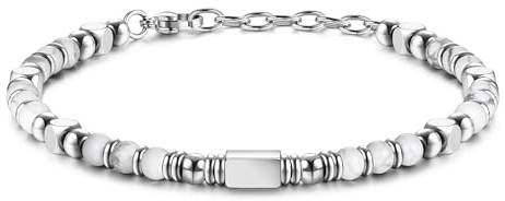 LOLIAS Armband Damen Edelstahl Perlenarmband Damen Edelstein Armbänder Beste Freundin Armbänder Damen Geschenke Schmuck Armband Silber 4MM