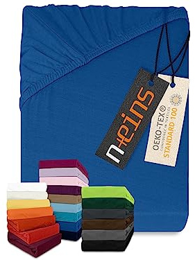 npluseins klassisches Jersey Spannbetttuch - vielen Farben + Größen - 100% Baumwolle 159.192, 80-90 x 190 cm, Royalblau