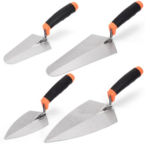 YIMITEE 4 Pack 6 Masonry Hand Tool Set, Pointing Trowel Gauging Trowel Set with Rubber Grip, Carbon Steel Masonry Brick Trowels, Bricklaying Trowels for Concrete Cement Plaster Mortar Stucco Tile
