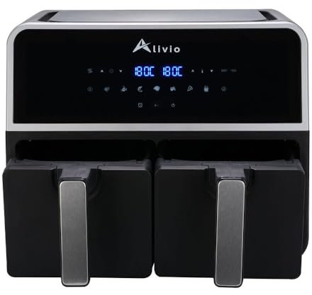 Alivio 9L Double Basket Digital Air Fryer 1500W, Smart Air Fryer 80-200°C with Timer for Vegetables, Fish, Shrimps, Ribs, Chicken Wings, Pizza, Chips (Black)