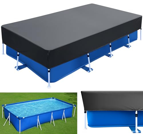 Poolskydd rektangulär 400 x 210 cm pool presenning regnsäker dammtät UV-resistent för plaskdamm rektangulär uppblåsbar pool och rektangulär ram pool