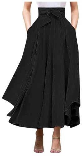 Gonna Plissettata Donna,Gonne Lunga Elastica in Vita Elegante Vita Alta Linea Ad A alla Moda Ampia Gonna Svasato Tinta Unita Maxi Gonne A Pieghe Alta qualità Casual Due Tasche Laterali Leggera