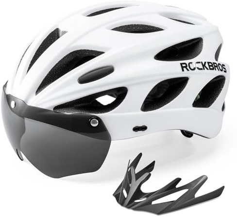 ROCKBROS Fahrradhelm Rennrad Helm Radhelm mit Abnehmbaren Visier Cityhelm Leichter Stadthelm für Damen und Herren MTB, L 58-61cm Weiß