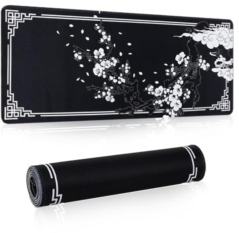 Tapis de Souris Xxl Gaming 800 X 300 X 3 mm, Tapis de Souris Anime Japon Noir et Blanc, Améliore la Précision et la Vitesse, Avec en Caoutchouc, Imperméable Antidérapant, pour le Bureau Maison