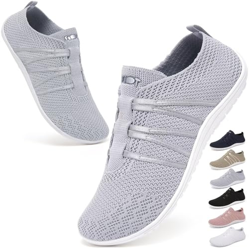 Wizshoe Scarpe Barefoot Donna Estive Minimaliste Scarpe Uomo Slip on Sneakers Fitness Calzature Sportive Comode Leggere Piedi Nudi Scarpe da Allenamento Zero Drop Shoes Grigio 45EU