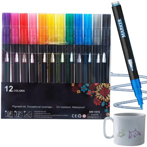 - Glitter Pens - 12 Coloured Double Line Markers, Vivid Art Pens, Smooth Glitter Ink, Classroom Accessories | Creative Tools for Crafts, Journaling, School Cards, Decorating, Crawling