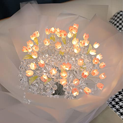 Zerodis Bouquet Luminoso di Tulipani, Fiori Acrilici con Striscia Luminosa, Divertente Composizione di Tulipani Fai-da-te per la Fidanzata o la Mamma (33 fiori)
