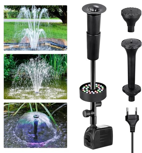 BORDEAG Fontänpump utomhus, 25 W, 2 000 L/H, med filter, liten med ljus, dammpump, vattenpump, akvariumpump, svart, ABS, trädgårdsfontän, damm, vattenfall, akvarium, 26 x 16 x 12 cm