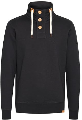 !Solid SDTripTroyer Homme Sweatshirt Pull Troyer avec col Montant Fermeture à Boutons Fermeture éclair Cordon de Serrage Poignets côtelés Mélange de Coton Regular Fit, Taille:M, Couleur:Black (9000)