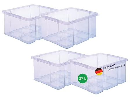 Novaliv 4x Aufbewahrungsboxen ohne Deckel 27L transparente Nestbar Drehstapelbox Euroboxen Kunststoffboxen BPA-frei 44,5x35,5x23 cm für Kistenregal
