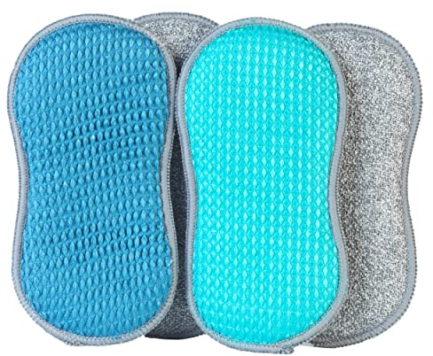 Beldray LA067593UFEU Packung mit 4 sauberen und frischen doppelseitigen Reinigungspads, kratzfesten Mikrofaser-Scheuerschwämmen, Spülschwamm, mit antibakteriellem Schutz behandelt, streifenfrei