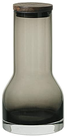 blomus -LUNGO- Wasserkaraffe, mundgeblasenes, farbiges Glas, Deckel aus Eiche, 650ml, Farbe Smoke (64171)