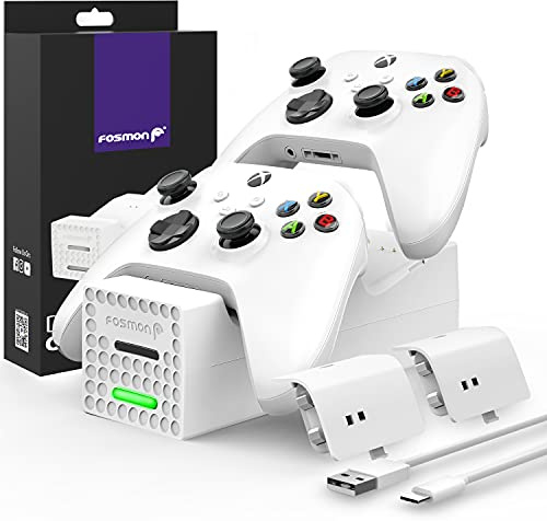 Fosmon Dual Controller Ladestation Kompatibel Mit Xbox Series X/S 2020 (Nicht Für Xbox One / 360) Controller, (Dual Slot) Docking Station Schnell Ladegerät und 2X Akku Batterien - Weiß
