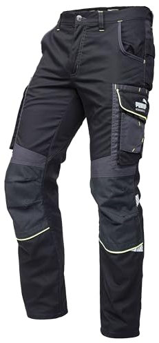 PUMA Workwear Precision X Arbeitshose für Herren - Premium Bundhose mit vielen Taschen und verstärkten Kniepartien - für Handwerk, Produktion und Baugewerbe, Farbe: Schwarz/Neon, Gr.: 44