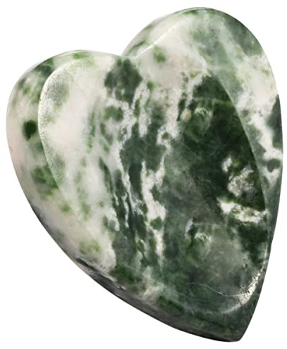Nupuyai Pierre d'inquiétude pour le pouce en cristal de guérison, pierre de poche en forme de coeur pour le soulagement du stress de l'anxiété Reiki, Jaspe Dalmatien Vert