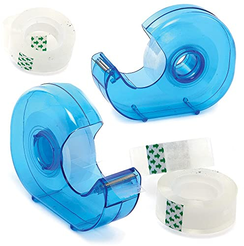 Baker Ross FX542 Mini Tape Dispensers and Tape Rolls - Pack of 2, Sticky Tape Dispenser for Kids, School Supplies, Clear Adhesive Tape