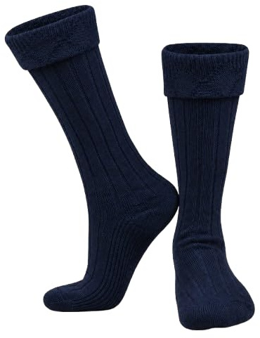 Highland Scottish Wool Blend Kilt Hose for Men Ribbed Socks for USA Shoe Sizes (as1, alpha, l, regular, regular, Blue, Large)