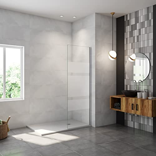 AICA paroi de douche à l'italienne 90x190cm en 6mm verre avec bandes horizontales sérigraphiées, paroi latérale fixe sans receveur de douche
