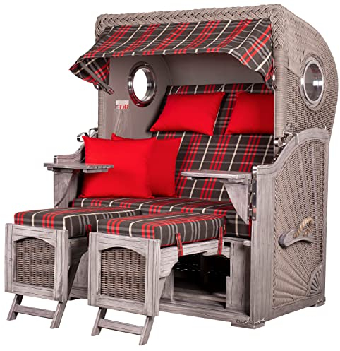 bene living Strandkorb-Set Ammersee 2-Sitzer Mahagoni Washed Grey - PE Koboo Grey - Modell 529 - Liftersystem