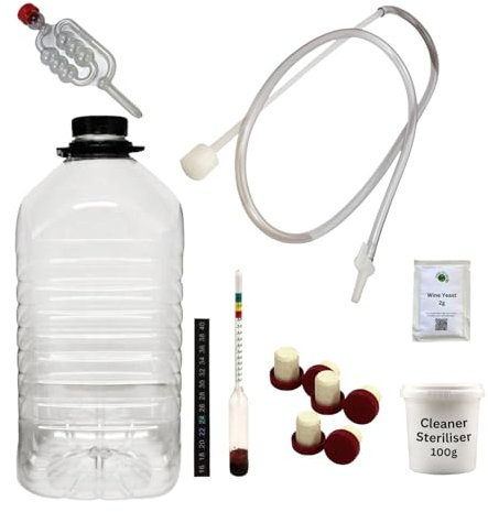 Wine Making Starter Kit (for 6 Bottle Kits) with PET Demijohn, Hydrometer, Airlock, Syphon, Corks, Steriliser & Thermometer Strip