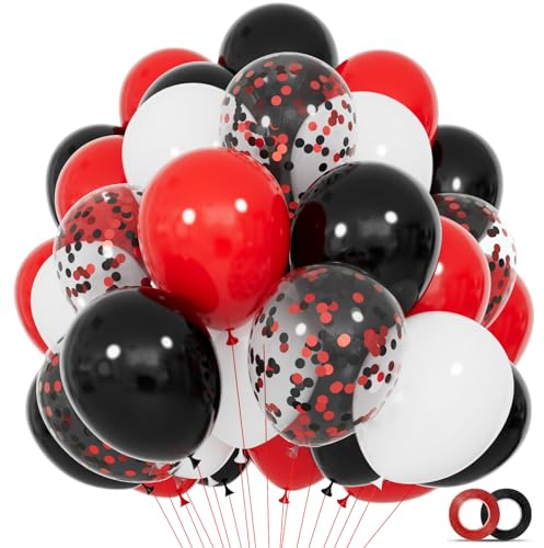68Pcs Red Black White Latex Balloons 12 Inch with Black Red Confetti Balloons for Birthday, Wedding, Baby Shower, Graduation Poker Card Party.