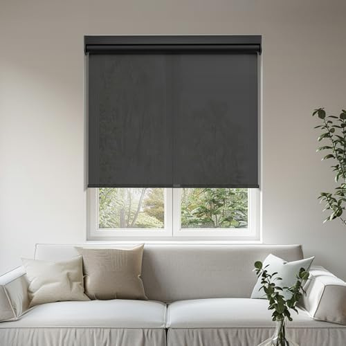 HOTSOON Light Filtering Roller Shades for Windows, Color-Matched Roller Blinds, UV Protection, Thermal Insulation Fabric Room Darkening Shades for Home, Office, Black, Custom Size
