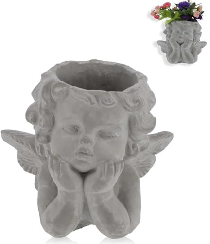HERCHR Pot De Plante, Tête d'ange Surface Plate Porte-Fleur Vase Ange Vase Ciment Ange Pot De Fleur Ornement De Bureau pour Salon Jardin