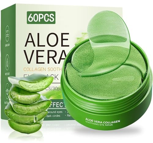 60 Pcs Aloe Vera Eye Mask, Collagene Patch Occhi, Patch Sotto Gli Occhi per il Trattamento di Occhiaie, Rimuovi Borse, Riduce le Rughe e le Linee Sottili, Migliora e Rassoda la Pelle degli Occhi