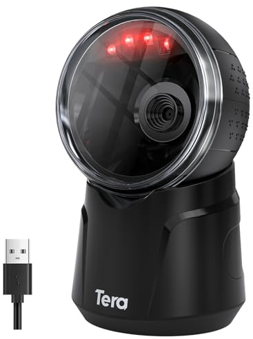 Tera Barcode Scanner Desktop Omnidirectional: 1D 2D QR Hands Free USB Wired Bar Code Reader Adjustable Scan Head Plug and Play for POS Supermarket Retail Store Mobile Payment Model 9000
