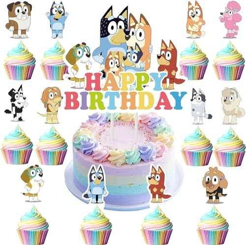 25 piezas perro azul Decoracion Tarta,Temática azul Decoracion Tarta,Decoración de pastel de cachorros de dibujos animados,decoración temática de fiesta de cumpleaños para niños