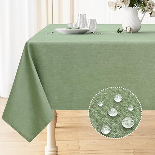 Smiry Rectangle Table Cloth Linen Textured, Waterproof Spillproof Anti-Wrinkle Burlap Tablecloth, Washable Decorative Fabric Table Cover for Dining, Party, Banquet, 60 x 120 Inch, Sage Green