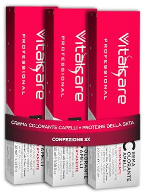 Vitalcare | Professional - Colorazione Permanente Professionale, Crema Colorante Capelli, Tintura Capelli con Proteine della Seta, n° 8/3, Biondo Chiaro Dorato, Multipack 3 pz x 100ml