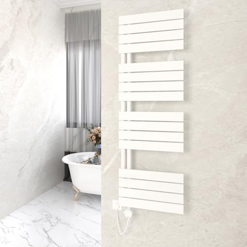 GY Bath Badheizkörper Elektrisch mit Thermostat 1540x500mm, Weiß Handtuchheizkörper Elektrisch Flach Design Handtuchtrockner Seitenanschluss mit Heizstab Timer Handtuchwärmer 1000W