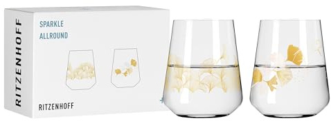 RITZENHOFF 3981003 Universalglas 2er-Set 500 ml - Sparkle Allround - Softdrink-Glas mit Ginko-Motiv - Made in Germany