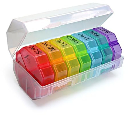 Cozensyson Pilulier Semainier, Pilules 7 Jours 4 Compartiments, Matin, Midi et Soir, Boîte à Pilules Portable 7 Jours avec 28 Grands Compartiments pour Ranger les Vitamines et les Comprimés Quotidiens