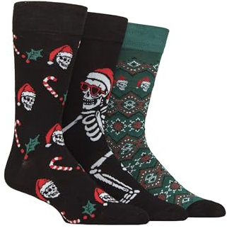 SockShop Lazy Panda Mens Christmas Bamboo Socks Pack of 3 (UK, Numeric, 7, 11, Regular, Regular, Christmas Skulls)