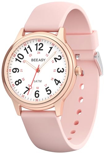 Beeasy Waterproof Nurse Watch - 38mm Analog Watch with 12/24 Time & Easy Read Luminous Dial, Soft Silicone Band for Comfort, Silent Second Hand Nursing Watch for Student Nurses & Doctors