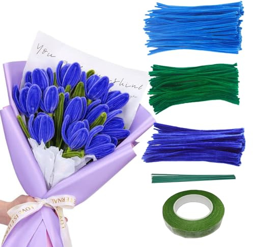 SHUOHONG 300 Piezas Limpiapipas Manualidades, Flores Juego de Limpiador de Pipas, Limpia Pipas para Manualidades, Pipe Cleaners Crafts Set 6 mm x 30 cm para Manualidades y Decorar (Azul)