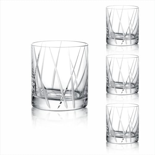 Brilant Cross Line Whiskey Gläser Set – Hochwertige Whisky aus Präzisionsglas, Tumbler Glas mit modernem Design, ideales Whisky-Gläser Set für Genießer und als Geschenk, 4 Stk.