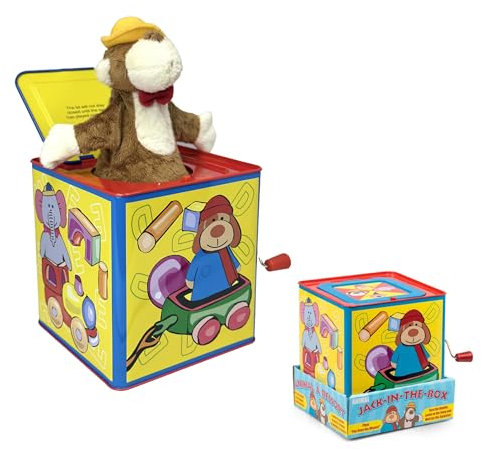Lizzy Animal Jack in the Box with Handle Traditional Tin Design | Large Musical Colourful Animal inside | Wind-up Interactive Sensory Toy Birthday Gifts for Kids