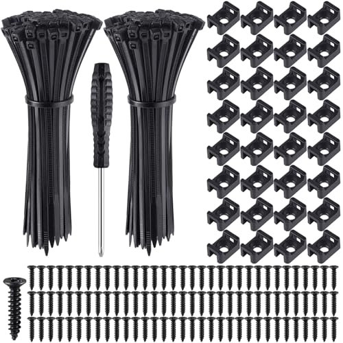 Annickee 130 Stück Kabelbinder Set, Nylon Kabelbinderhalterungen Sattelhalterung mit Schraubendreher, Kabelbinder Befestigungssockel, KIabelhalter Schraubbar für Hause Büro Drähte Kabelmanagement
