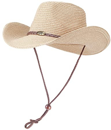 MivBuks stråhatt herr sommar cowboy hatt för män kvinnor sommarhatt västernhatt UV-skydd solhatt Panama hatt