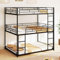 COSTWAY Metal Triple Bunk Bed, 4FT6 Double Over Double Loft Bed Frame with Safety Guardrails and 2 Ladders, Space-Saving Home Bedroom Dorm Low Triple Sleeper Beds for Kids Teens Adults, Black