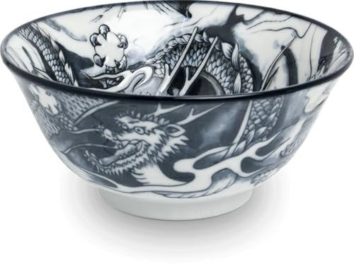 Japan-Bowls ASIATICA | Ramen Bowl Porzellan-Schalen 15 cm | Hochwertige asiatische Schüssel für Reis, Nudeln, Tapas, Udon, Müsli - Suppen-Schale mit japanischen Designs (Drachengott – Grüner Sturm)